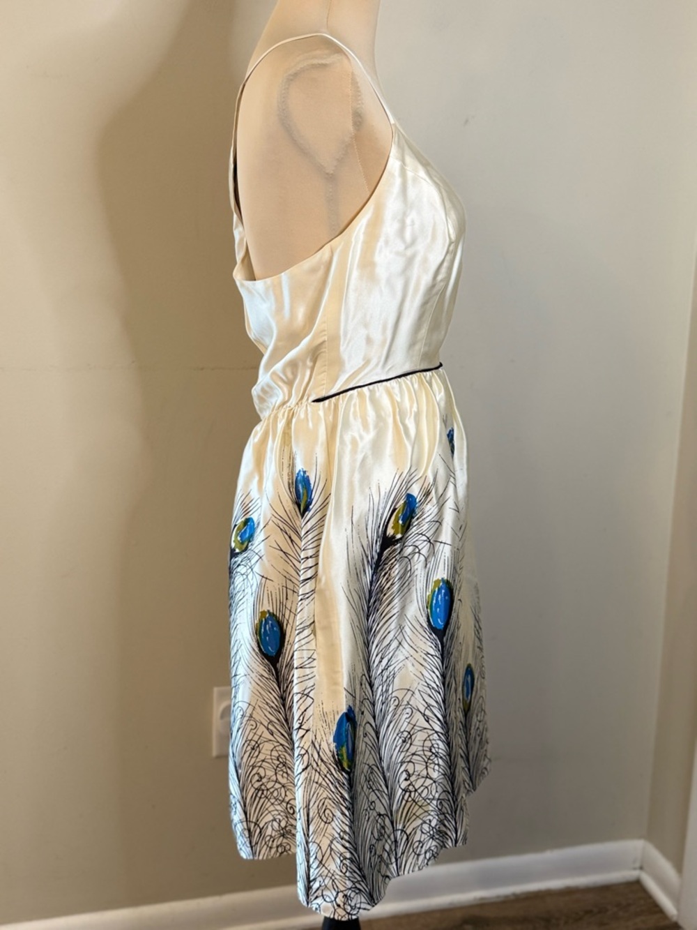 Matty M. Silk dress peacock for & flare racer back SZ M - Picture 2 of 15